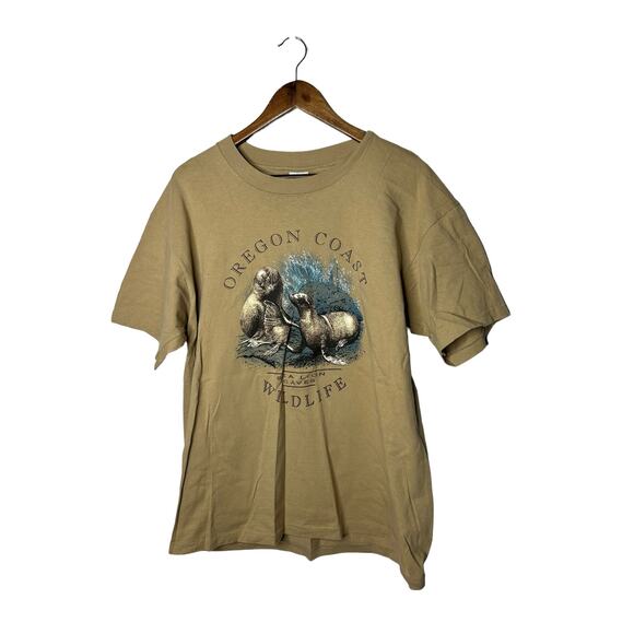 Vintage Anvil‎ Oregon Coast graphic t-shirt sz XL USA made mens tan - Picture 1 of 2